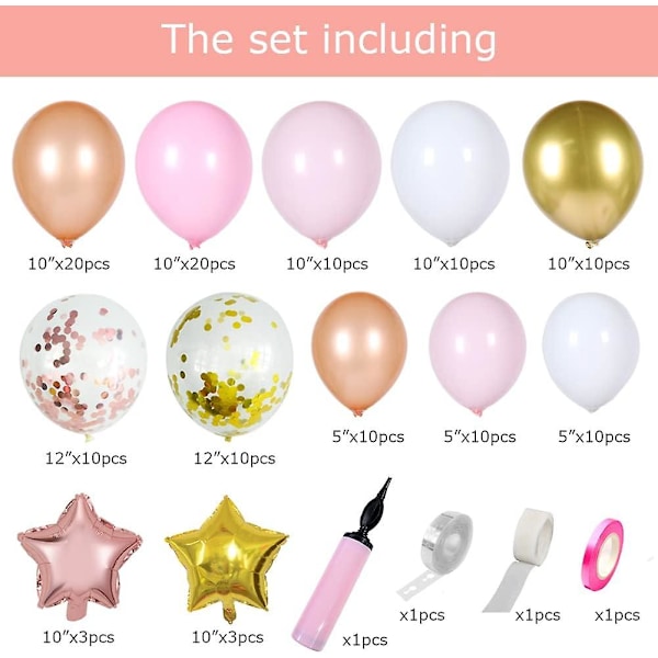 126 stk. Rosaguld og Pink Ballon Girland Bue Kit, Latex Balloner Vægge Dekoration Til Bryllup Fest Fødselsdag Brudebrud Baby Shower Pige Dreng Dekoration