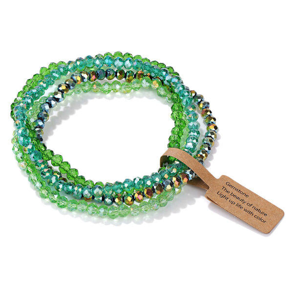 Armbåndssæt til kvinder med 4 mm perler, flere fasetterede glasperler, elastisk armbånd med mærke og spænde