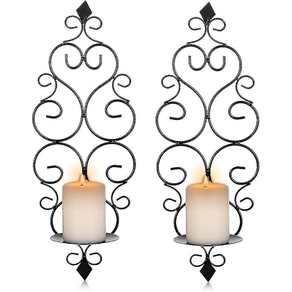Set med 2 Tealight-hållare Väggmonterade Metall Ljusstakar, Ljusstake för Vägg Sovrum Badrum Vardagsrum Dekoration, Svart
