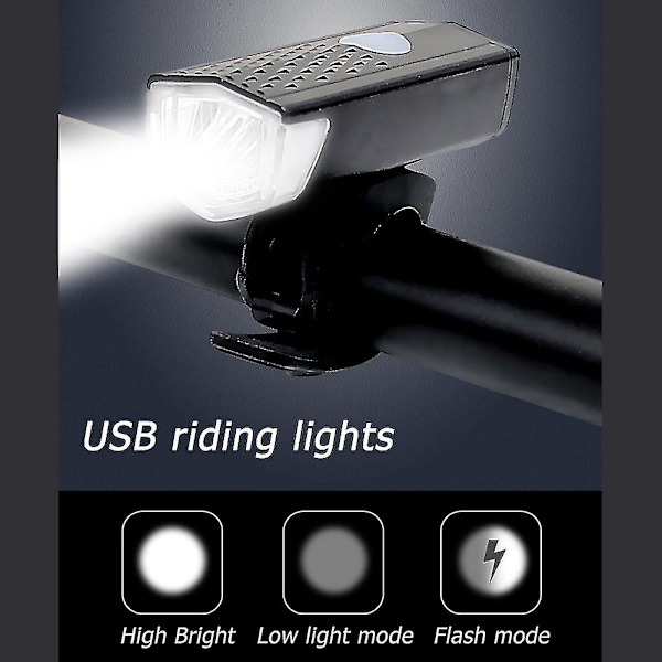 USB-oppladbart LED-sykkellys foran og bak, vanntett sykkellys baklyssett, 3 lysmoduser
