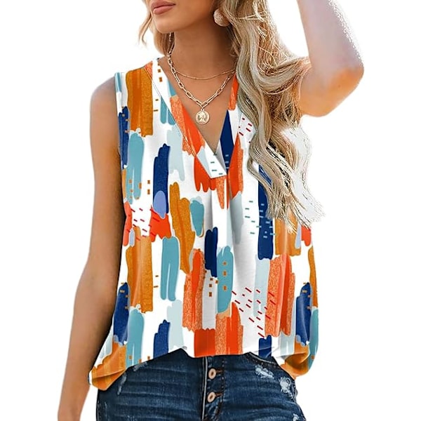 Løs V-hals Ermeløs Chiffon Tank Top for Kvinner, Sommerstopper for Kvinner, Polyester, Lang, Stor Størrelse