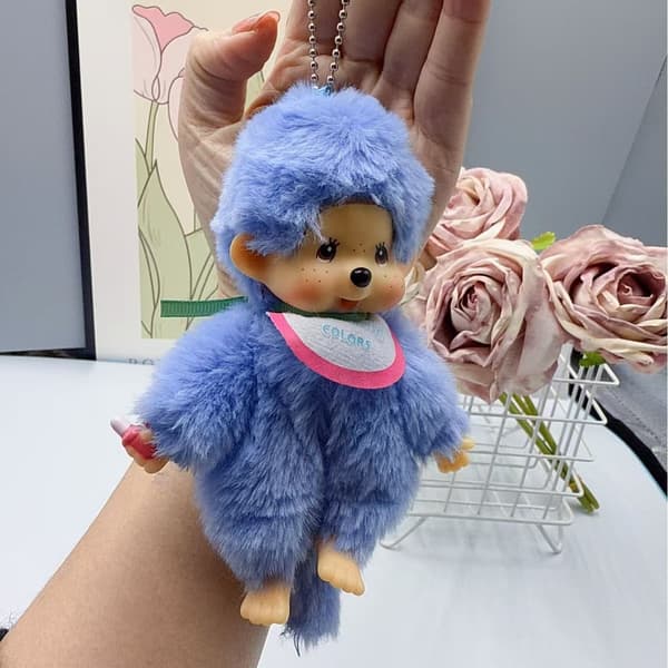 Pehmolelu-nukke avaimenperä Monchhichi macaron seisoma-asennossa Blue