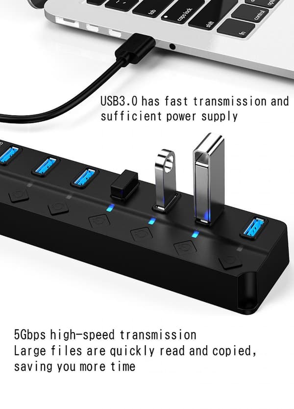 7-ports High-speed Usb3.0 Hub med Uafhængig Switch Usb Forlænger Computer Hub Splitter