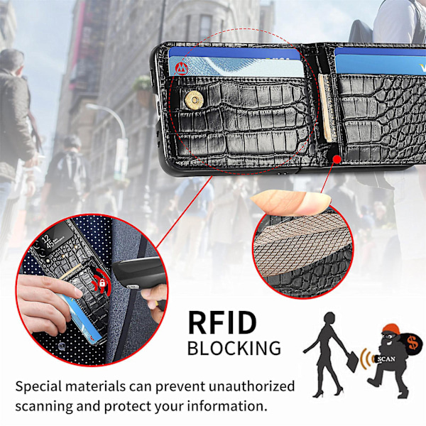 Plånboksfodral för Samsung Galaxy Z Flip 4 med kortfack, lyxigt krokodilskinnsmönster i PU-läder, skyddande stativfodral