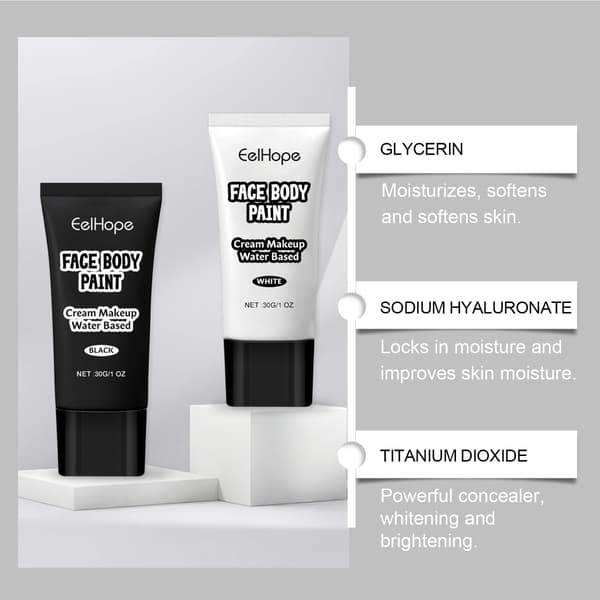 EELHOPE Halloween Sort & Hvid Ansigt- & Kropsmaling – Letanvendelig foundationcreme til forbedring af hudtonen