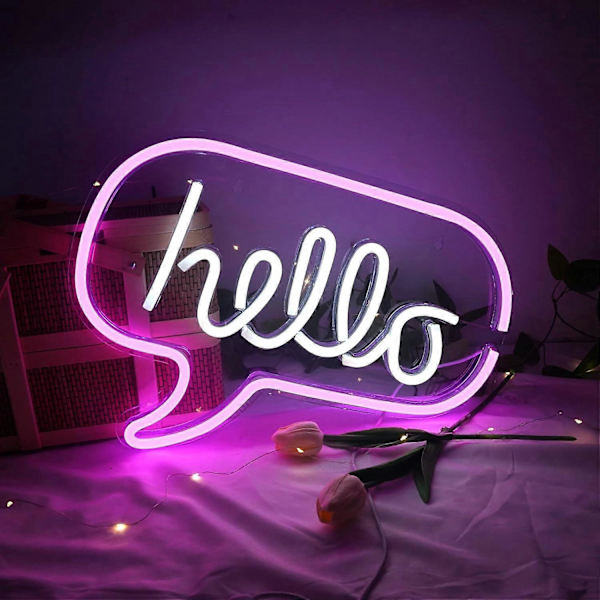 Hello Neon Skilt, Hvid & Pink hello Lysende Skilt, USB LED Neon Skilt som Vægsmykke til Hjemmet, Soveværelset, Bar, Café, Restaurant, 17,3 x 8,7 tommer