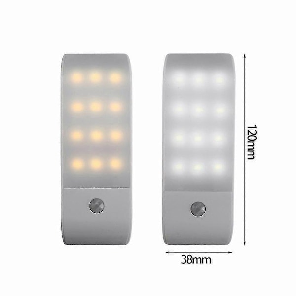 12 LED Garderobe Nattlys PIR Infrarød Selvklebende Oppladbar USB Bevegelsessensor Induksjonssensor Skap Korridorlys