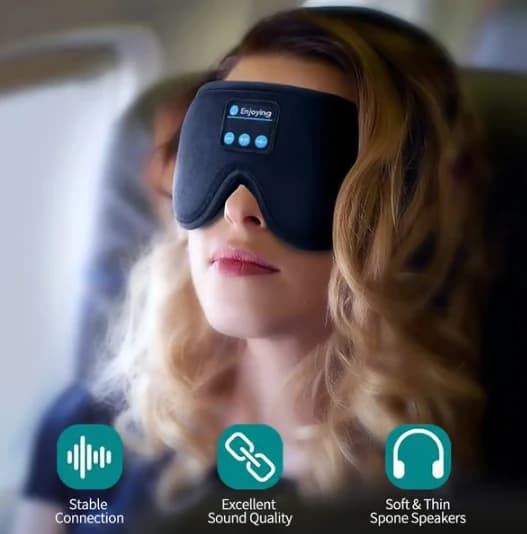 3D-sovmask i memoryskum med Bluetooth-hörlurar och timer | Lyxiga sovlurar, svart