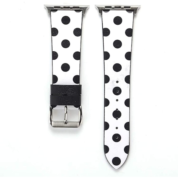 Kvinde Pige Sød Polka Dot Læderrem Kompatibel Med Apple Watch Serie 6/se/5/4 44mm Og Serie 3/2/1 42mm - Hvid Med Sort, 42/44 Mm