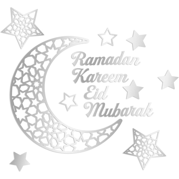 Ramadanin Koristeet 2024, 3D DIY Eid Mubarak Itsekiintopinnat Seinätarra Taidekoriste, Ramadan Kareem Kuu Tähti Akryyli Seinätarrat