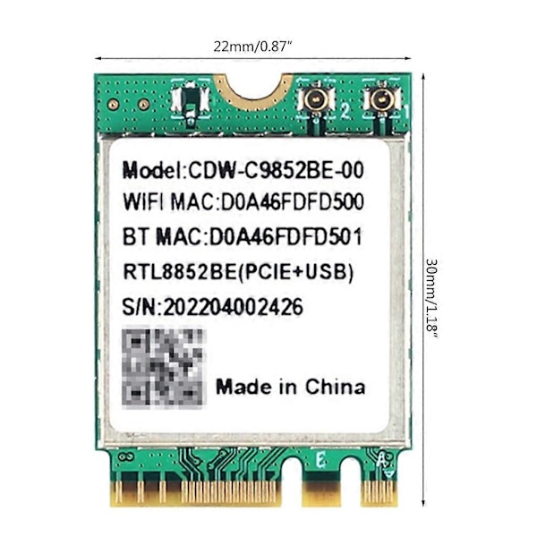 Wifi 6 Realtek RTL8852BE Netværkskort 1800Mbps BT 5.0 Dobbelt bånds trådløs Wi-Fi adapter 802.11ac/ax 2.4G/5Ghz MU-MIMO