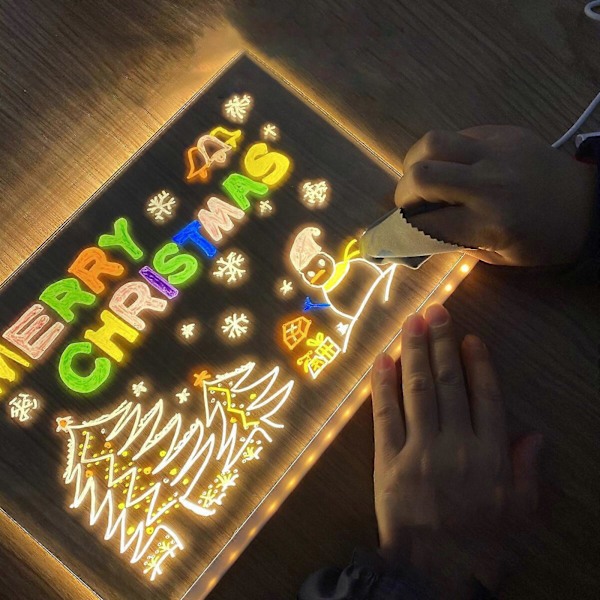Luminous Akrylmarkör, Akryl Torkbräda med Stativ, LED Transparent Skrivbords-Sticky Note Memo 7 Pens