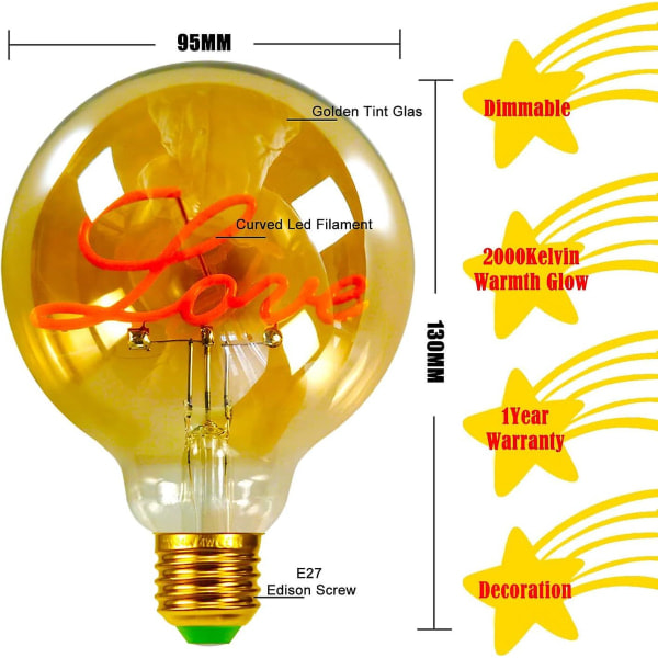 G95 LED Pære 4W Dæmpbar 2000 Kelvin 220-240V Edison Dekorativ Pære E27