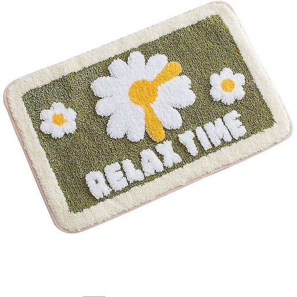Badmatta Halksäker Super Mysig Matta Daisy Mönster Plysch Matta, Maskintvättbar, Tjock Modern För Badrum Sovrum (16\" X 24\", Grön)