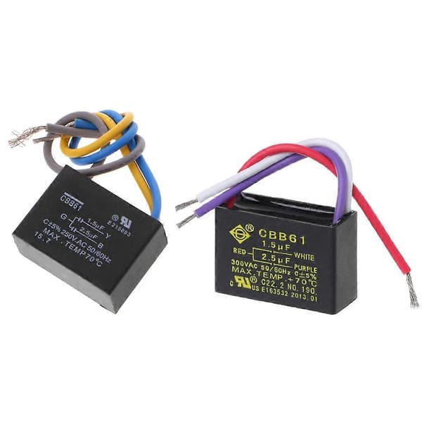 Sort CBB61 1.5uF+2.5uF 3-trådet AC 250V 50/60Hz Kondensator til Loftventilator