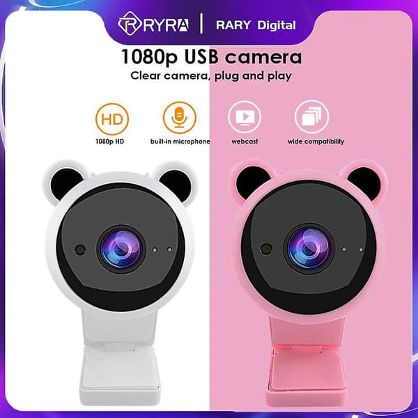Ryra Webcam 1080p Full HD Webkamera til Laptop Computer Webkamera Støjreducerende Mikrofoner Webcam Videoopkald Konference