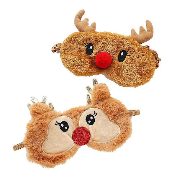 2-pack Plåsterjulklapp Renar Ögonmask för Sömn, Söta Fluffiga Cartoon Djur Ögonbindel Ögonskydd Resa Ögonöverdrag för Kvinnor Män