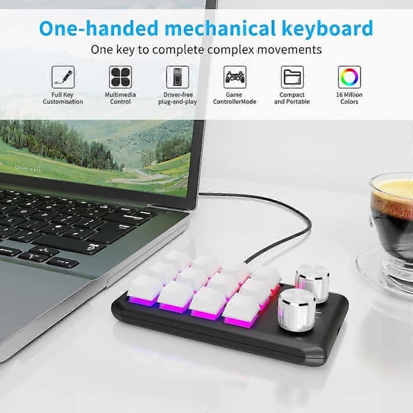 Enhånds Spil Tastatur med RGB Baggrundsbelysning og 12 Programmerbare Taster