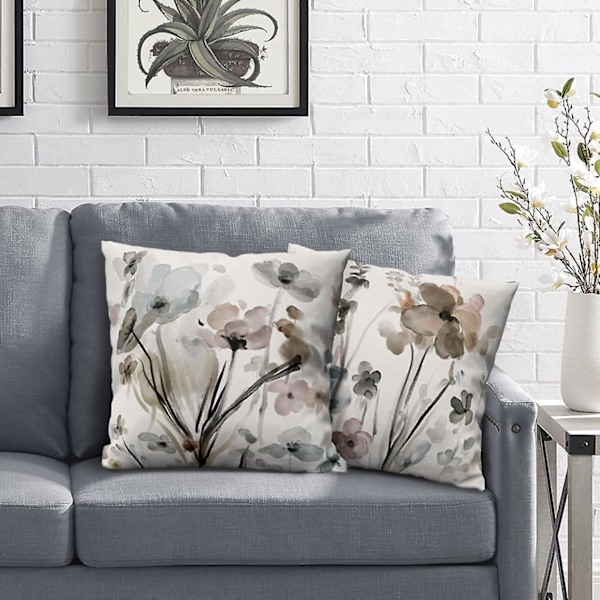 Blomsterputetrekk 18x18 Sett med 2, Blomsterputetrekk, Moderne Dekorative Firkantede Putetreffor Sofa, Setteplass, Soverom, Stue, Bil