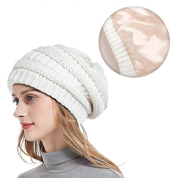 Dametøj Vinter Varmt Beanie Twill Knit Mode Ribbet Tyk Hat (hvid)