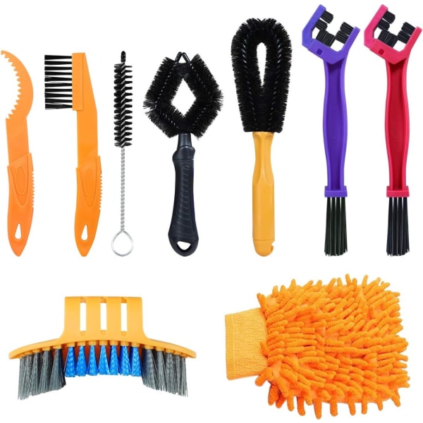 9 Piece Cleaning Brush Bicycle Professional Bicycle Brush Set  Bicycle Chain Cleaner Cleaning Scrubber Sprocket Brush Clean Tool Cleaning Gloves