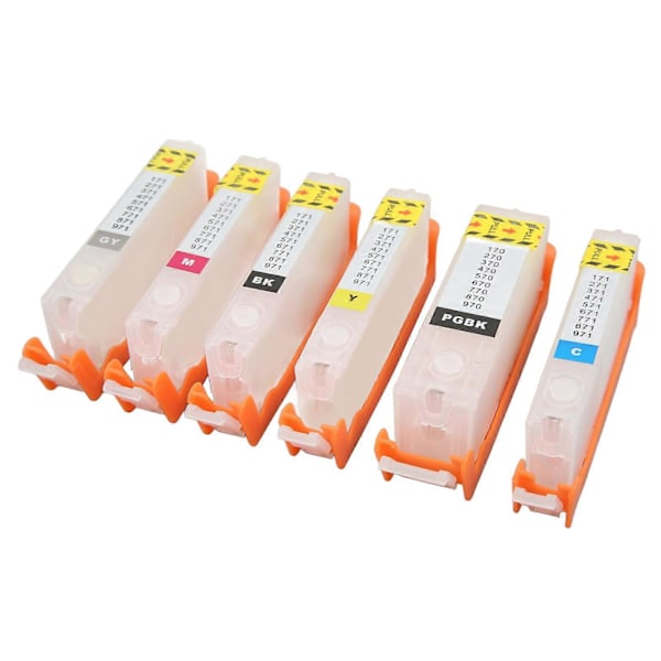 6 st 6 färger bläckpatroner permanent chip flytande robust påfyllningsbar bläckpatron stor liten BK C M Y GY 770 771