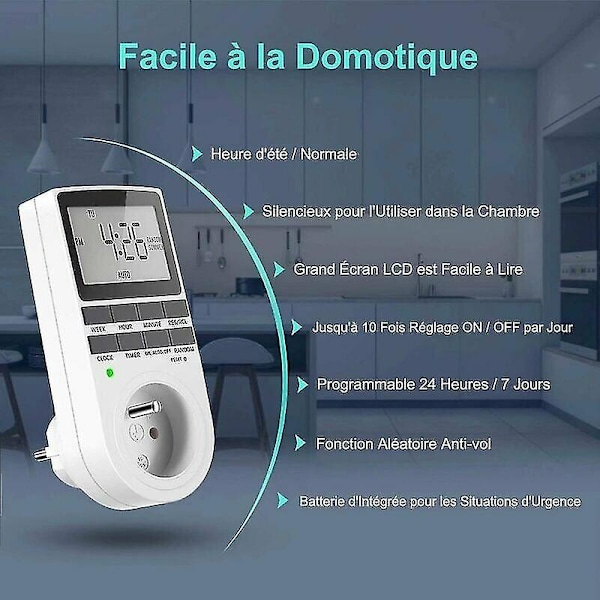 Digitaalinen ohjelmoitava pistorasia, viikoittainen digitaalinen ajastimella ja LCD-näytöllä, 12h/24h/7pv:n virtapistorasian ajastimella, energian säästöä kodinkoneille ja valaistukselle (