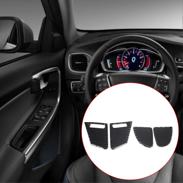 4 st Dörrfönsterlås-omkopplarpanel Trim Cover Kolfiber Inredning Dekor Passar för S60/V60 LHD RHD