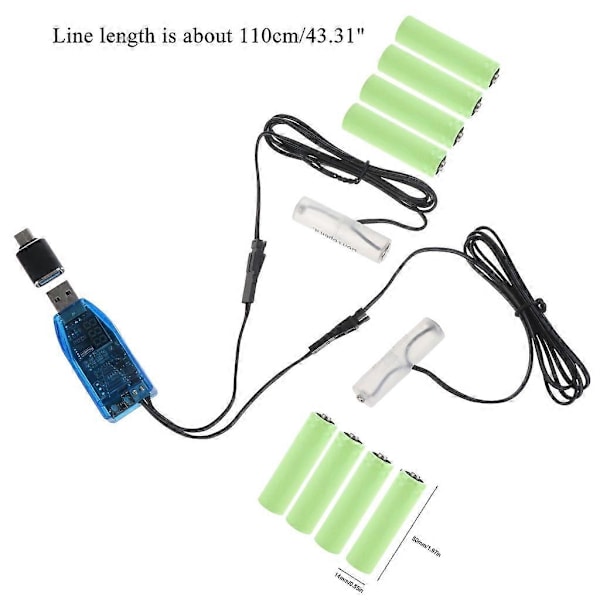 2-in-1 USB Type C - 1-24V Dual AA Nukenukkapatterin Virtajohto Volttimetrillä