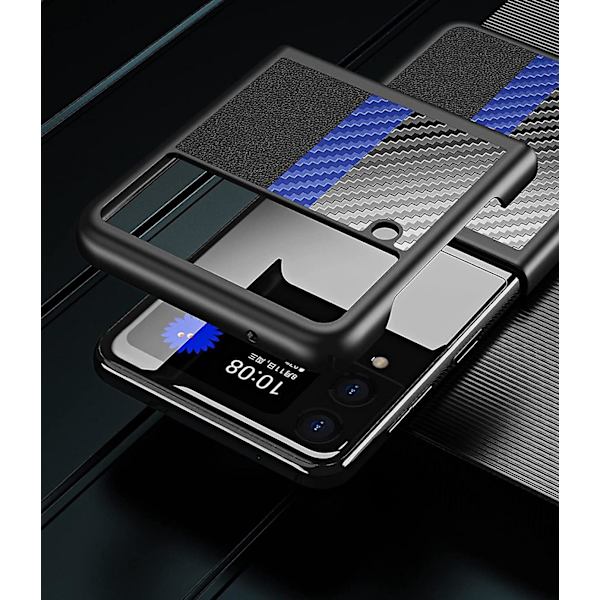 Til Samsung Galaxy Z Flip3 5G Etui, Samsung Galaxy Z Flip3 5G Slank Ridsefast Flip Læderetui, Sort