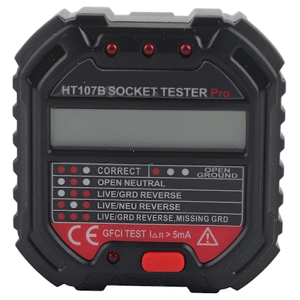 HT107B Stikkontaktstester med LCD-skærm, frekvenstest, elektrisk kredsløbsdetektor, US 90-250V