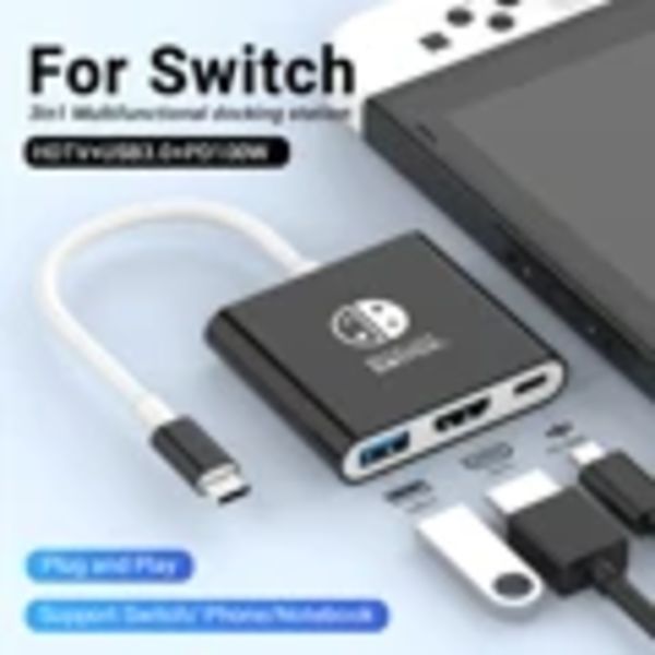 Bærbar Nintendo Switch Dockningsstation TYPE-C Hub med HDMI og USB 3.0 Perfekt til Rejser og Spil