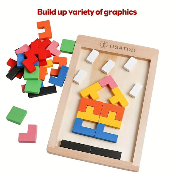 Träpusselblock Hjärnteasers Leksak Tangram Färgglada Pusselspel Förskola Pedagogisk Present För Bebis Småbarn Barn 3 4 5 6 7 År Gamla Pojkar Flickor