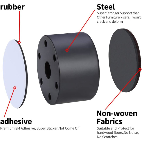2\" Kulstofstål Møbelforhøjer, 3,15\" i Diameter, Klæbende Møbelforhøjer Tilføjer 2\" Højde til Senge, Sofa, Skabe, Understøtter 20.000 lbs, Kvadratisk Brun