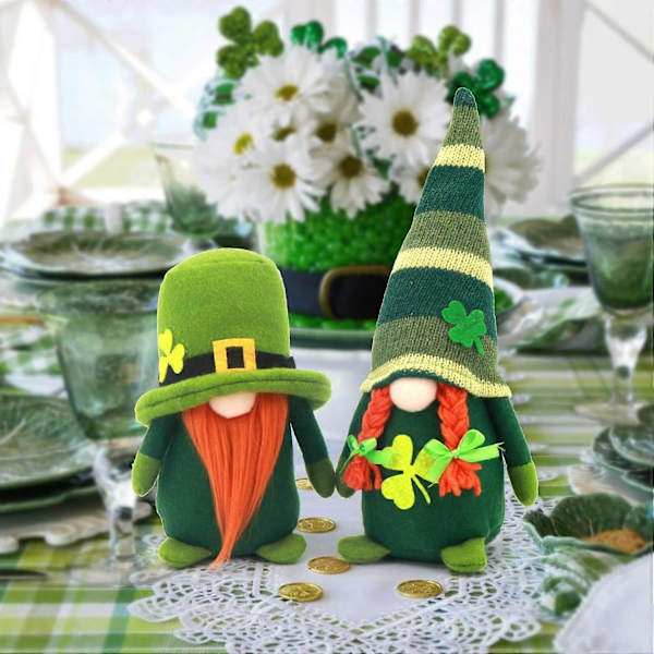 Tomte Plyschdocka Handgjord Irländsk Elf Skandinaviska Hemprydnader Bordsprydnad Grön Leprechaun Klöverfigurer Presenter Dekoration Vårdekoration