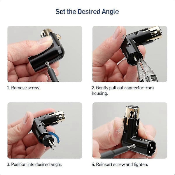 2 stk. Lydadapter Stik Justerbar Han til Hun Højre Vinkel XLR Adapter 3-polet Sort (XLR 90 Graders Adapter)