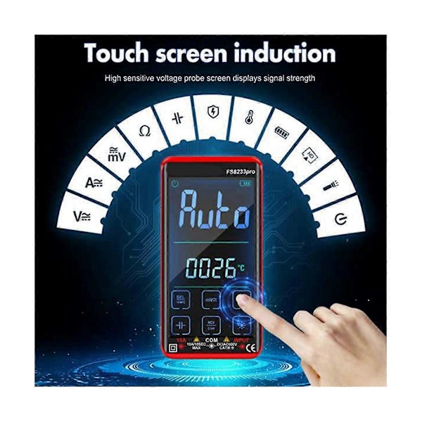 Smart Touch Screen Digital Multimeter DC/AC 10A Multimetor Transistor 9999 Counts True Rmsauto Range FS8233PRO