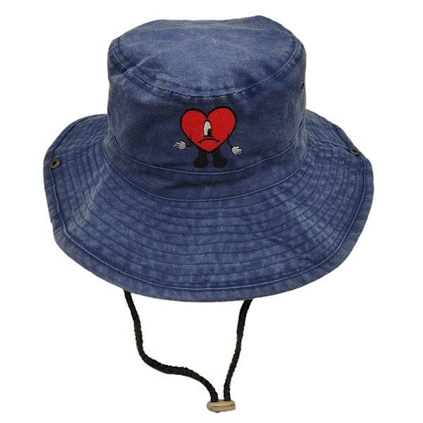 Bucket Hat Un Verano Sin Ti Bad Bunny Rakkaussydän-Kirjonta Tuulenpitävä Köysi Taittuva Auringonsuojaus Hengittävä