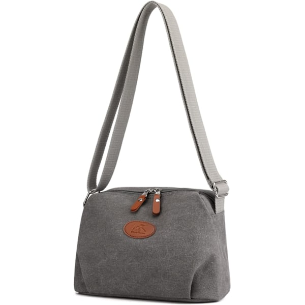 Crossbody-väska för dam, avslappnad axelväska, messengerväska i canvas, damväska lämplig för shopping, resor, daglig användning, grå