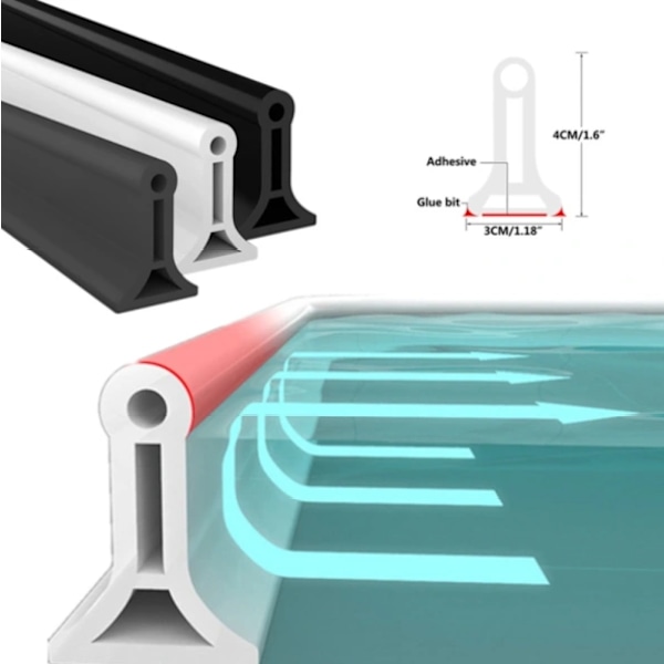 Lett å installere - Silikon dusjvanntett plugg med tørr og våt separasjon vanntett stripe, svart 200CM