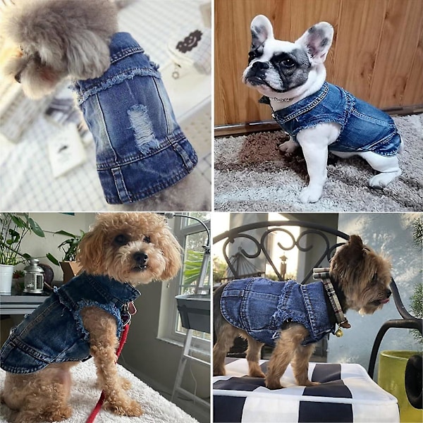 Søt Hund Jeansjakke, Kule Blå Kjæledyr Denimjakke Kostyme, Mote Hund Valpeklær T-skjorte, Klassisk Myk Lapel Vester Komfort Kjæledyr Klær (stor)