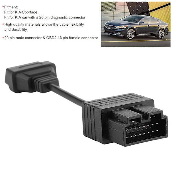 Auton diagnostiikkakaapeliadapteri 20-nastainen uros - OBD2 16-nastainen naarasliitin Sopii KIA Sportagelle