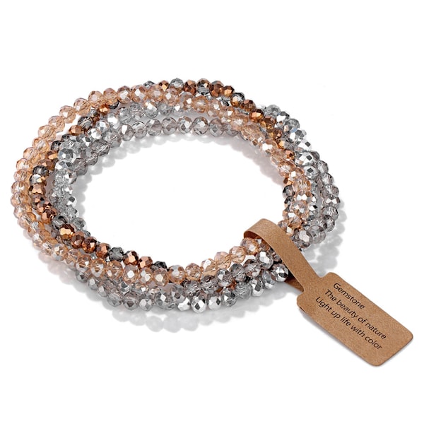 Armbandset för damer med 4 mm pärlor, flera fasetterade glaspärlor, elastiskt armband med märkesspänne