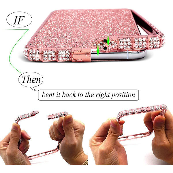 Diamond Rhinestone-fodral för iPhone 13 Pro Max för kvinnor med glänsande pläterad metallram (Roséguld)