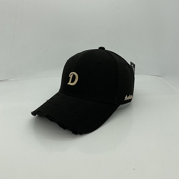 Hatt Kvinner Vår Sommer D Bokstav Broderi Rivet Retro Baseball Caps Menn (Svart)