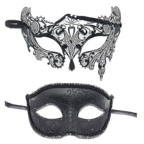 2 stk. Par Masker til Par - Sorte Halvmaske til Dans og Fest