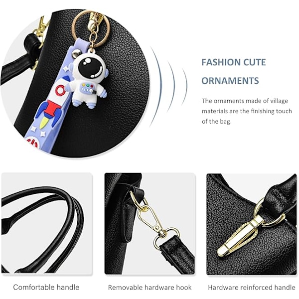 Dame Håndtasker Mode Top Håndtag Tasker Små Skuldertasker 3 Rum Håndtasker PU Læder Crossbody Tasker med Sødt Vedhæng