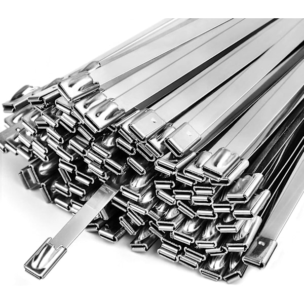Metalliske Kabelbinder, 100 stk 11,8 tommer, 304 Rustfritt Stål Kabelbinder Multifunksjonelle Metall Kabelbinder - Egnet for Utendørs Kjedeledd Gjerde og Eksospakning