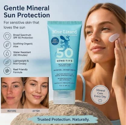 Blue Lizard Australian Solcreme, Mineralsolcreme til Følsom Hud SPF50 148ml