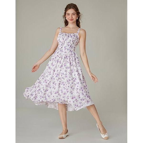 Dame Victorian Style Casual A-Line Ærmeløs Spaghettistrop Blomsterkjole til Sommerstrand